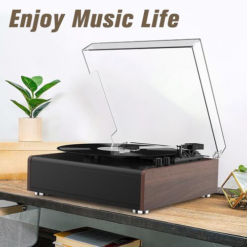 Vinyl Record Player Bluetooth Wireless Turntable with Built-in Speakers High Fidelity and 3 Speed Belt-Driven Vintage Phonograph Record Player with Magnetic Cartridge, RCA Out, Aux in, Headphone Jack in Kuwait