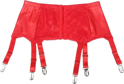 ohyeahlady Men's Faux Leather Garter Belt High Waist Lace Trim Suspenders with 6 Straps Metal Clips for Thigh High Stockings in Kuwait