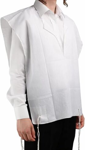 Cotton Tzitzis V Neck with 2 Hole Design, Tzitzit Undershirt Garment in Cotton Fabric with Attached Tzitzis for Daily Wear in Saudi Arabia