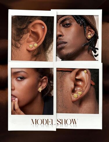 3 Pairs 14K Gold Plated Nugget Earrings for Men Rough Textured Stud Earrings Set Hypoallergenic Surgical Steel Stud Round Cookie Heart Gifts for Women Unisex in Saudi Arabia