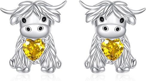 Highland Cow Earrings Sterling Silver Birthstone Cow Stud Earrings Scotland Mother's Day Christmas Jewelry for Women Mom in Kuwait