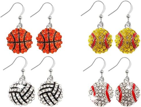 6 Pair Upgrade Unique Rhinestone Stud Earrings Cute Basketball Volleyball Baseball Football Rugby Shiny Crystal Sport Earrings for Women Gift in Saudi Arabia