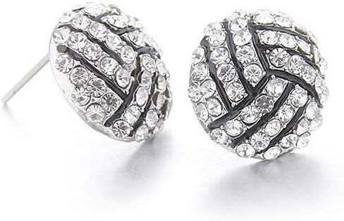 6 Pair Upgrade Unique Rhinestone Stud Earrings Cute Basketball Volleyball Baseball Football Rugby Shiny Crystal Sport Earrings for Women Gift in Saudi Arabia