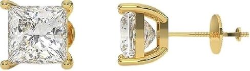 1 Ct Princess Cut Lab Grown Diamond Stud Earrings, 14k Yellow Gold, Screw Back, for Casual and Party Wear in Kuwait