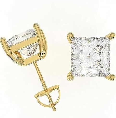 1 Ct Princess Cut Lab Grown Diamond Stud Earrings, 14k Yellow Gold, Screw Back, for Casual and Party Wear in Kuwait