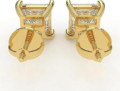 1 Ct Princess Cut Lab Grown Diamond Stud Earrings, 14k Yellow Gold, Screw Back, for Casual and Party Wear in Kuwait