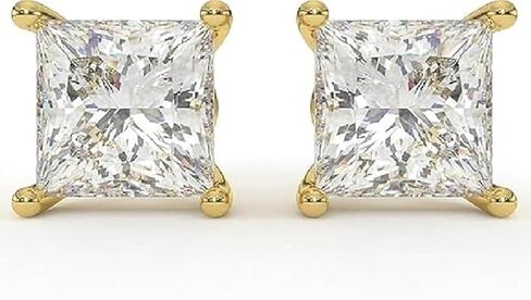1 Ct Princess Cut Lab Grown Diamond Stud Earrings, 14k Yellow Gold, Screw Back, for Casual and Party Wear in Kuwait