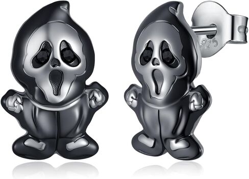 Ghost Stud Earrings 925 Sterling Silver Spooky Scream Ghost Earrings Halloween Jewelry Gifts for Women in Saudi Arabia