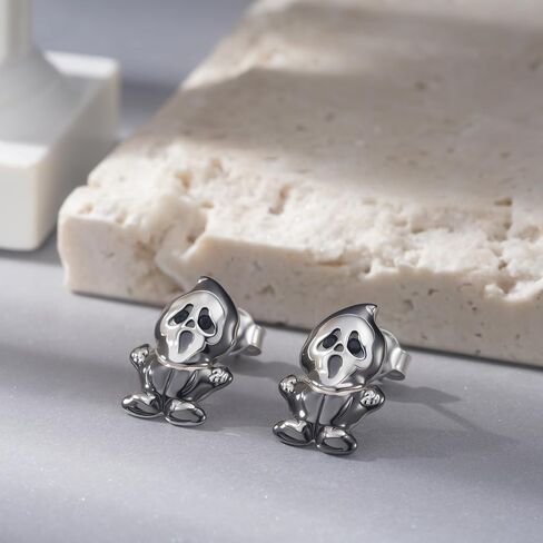 Ghost Stud Earrings 925 Sterling Silver Spooky Scream Ghost Earrings Halloween Jewelry Gifts for Women in Saudi Arabia