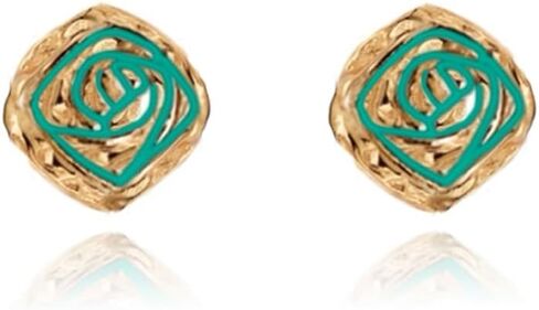 Vintage Fashion Green Flower stud Earrings Exquisite and Compact Geometric Square Gold Plated Women's Earrings M3395 in Saudi Arabia