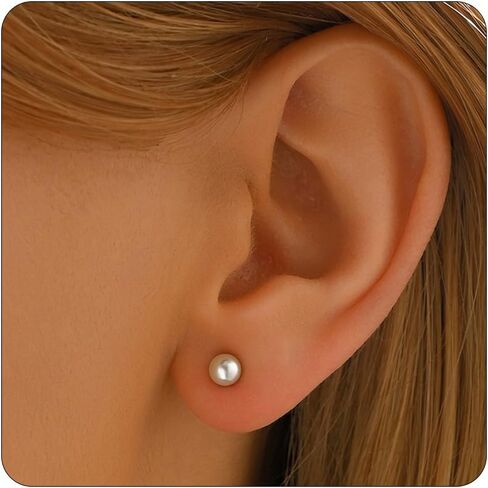 Gold Pearl Earrings for Women Gold Plated 3mm 4mm 5mm 6mm 8mm Pearl Stud Earrings Dainty Hypoallergenic Earrings in Saudi Arabia