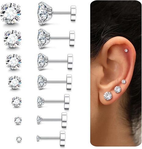 Stainless Steel Earrings for Women Men Surgical Cubic Zirconia Earrings Studs Cartilage Earrings in Kuwait