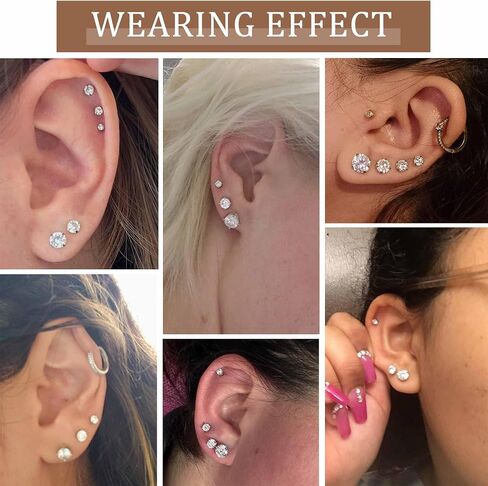 Stainless Steel Earrings for Women Men Surgical Cubic Zirconia Earrings Studs Cartilage Earrings in Kuwait