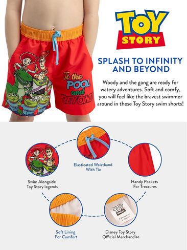 Disney Toy Story Swim Trunks, Woody and Friends Boys Swim Shorts, Kids Swimwear for Summer, Red 8 in Kuwait