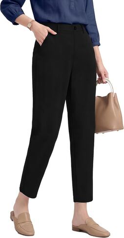 Houmous Womens Cotton Barrel Pants 26" 28" Stretch Lounge Golf Travel Casual Slacks Belt Loops Pockets in Saudi Arabia