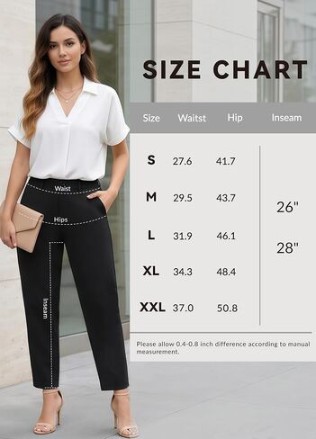 Houmous Womens Cotton Barrel Pants 26" 28" Stretch Lounge Golf Travel Casual Slacks Belt Loops Pockets in Saudi Arabia