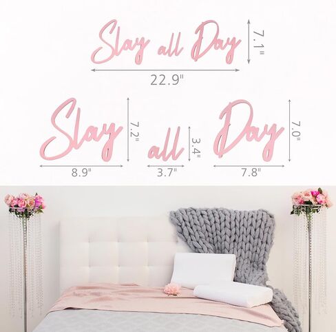 Slagindeco Full Color Lacquered Slay All Day Teen Girl Room Decor - 16.5 Inches x 7.1 Inches, Preppy & Aesthetic Decor for Girls' Rooms & Dorms (Pink) in Saudi Arabia