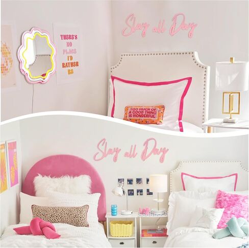 Slagindeco Full Color Lacquered Slay All Day Teen Girl Room Decor - 16.5 Inches x 7.1 Inches, Preppy & Aesthetic Decor for Girls' Rooms & Dorms (Pink) in Saudi Arabia