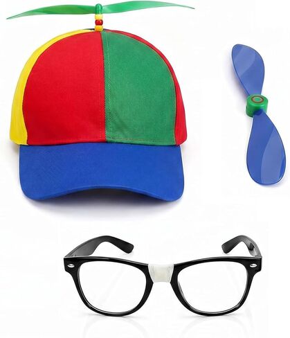 Propeller Hat and Nerd Glasses Set – Colorful Propeller Hat with Detachable Helicopter Blade & Taped Nerd Glasses Funny Costume Accessory for Adults, Halloween Party, & Photo Booth Props in Saudi Arabia