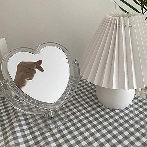 1Pc Acrylic Double Side Makeup Mirror Cute Heart Shaped Cosmetic Mirror, Transparent Base Home Bedroom Desktop Make Up Mirror (Red) in Saudi Arabia