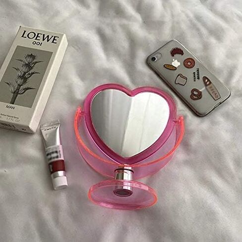 1Pc Acrylic Double Side Makeup Mirror Cute Heart Shaped Cosmetic Mirror, Transparent Base Home Bedroom Desktop Make Up Mirror (Red) in Saudi Arabia