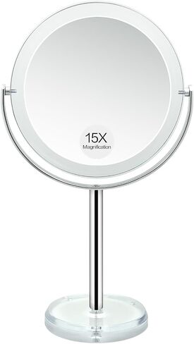 Snowflakes Double Sided 1X / 15X Magnifying Makeup Mirror with Stand - 6.7 Inch Tabletop Vanity Mirror for Bathroom or Bedroom with 360° Rotation. in Saudi Arabia