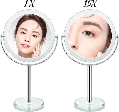 Snowflakes Double Sided 1X / 15X Magnifying Makeup Mirror with Stand - 6.7 Inch Tabletop Vanity Mirror for Bathroom or Bedroom with 360° Rotation. in Saudi Arabia