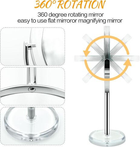 Snowflakes Double Sided 1X / 15X Magnifying Makeup Mirror with Stand - 6.7 Inch Tabletop Vanity Mirror for Bathroom or Bedroom with 360° Rotation. in Saudi Arabia