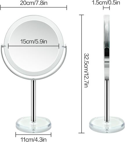 Snowflakes Double Sided 1X / 15X Magnifying Makeup Mirror with Stand - 6.7 Inch Tabletop Vanity Mirror for Bathroom or Bedroom with 360° Rotation. in Saudi Arabia