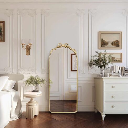 Gold Bow Metal Round Mirror -22x55inch Elegant Wall-Mounted Vanity Decorative Mirror for Bedroom, Bathroom, Living Room‌ in Saudi Arabia