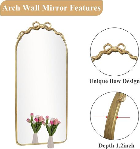 Gold Bow Metal Round Mirror -22x55inch Elegant Wall-Mounted Vanity Decorative Mirror for Bedroom, Bathroom, Living Room‌ in Saudi Arabia
