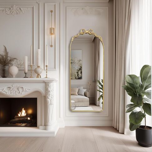 Gold Bow Metal Round Mirror -22x55inch Elegant Wall-Mounted Vanity Decorative Mirror for Bedroom, Bathroom, Living Room‌ in Saudi Arabia