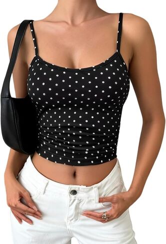 HOUZONIY Womens Spaghetti Striped Tank Tops Y2k Sleeveless Cute Casual Comfy Tank Fitted Slim Crop Cami Shirts Tops in Saudi Arabia