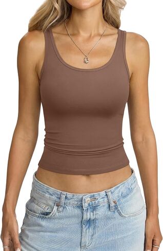 Eachyes Womens Sleeveless Scoop Neck Tank Top Fitted Shirts Going Out Tops Basic Clothes Summer Y2k Cute Outfits Trendy in Saudi Arabia