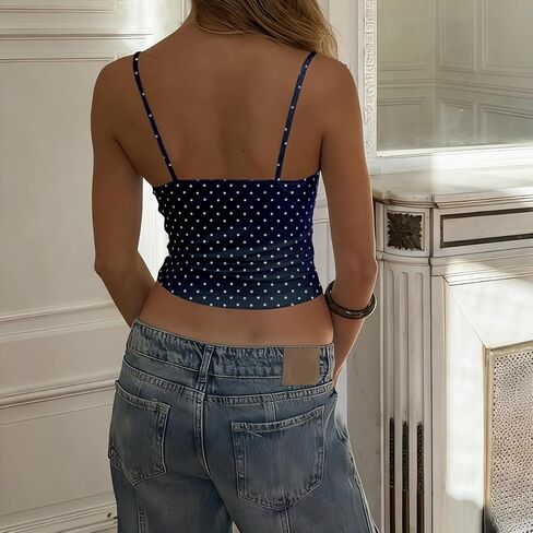 Women Y2k Polka Dot Cami Top Sexy Lace Trim V Neck Spaghetti Strap Crop Tank Top Summer Going Out Vest Streetwear in Kuwait
