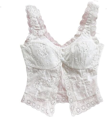 SHENHE Women's Lace Trim Eyelet Tank Tops Y2K Sweetheart Neckline Split Beach Vacation Crop Top in Kuwait