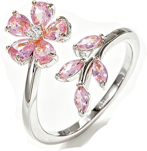 Dainty Pink Flower Ring for Women Gold Open Cherry Blossom Ring Lightweight Adjustable Floral Ring Trendy Statement Fashion Jewelry Accessories in Saudi Arabia