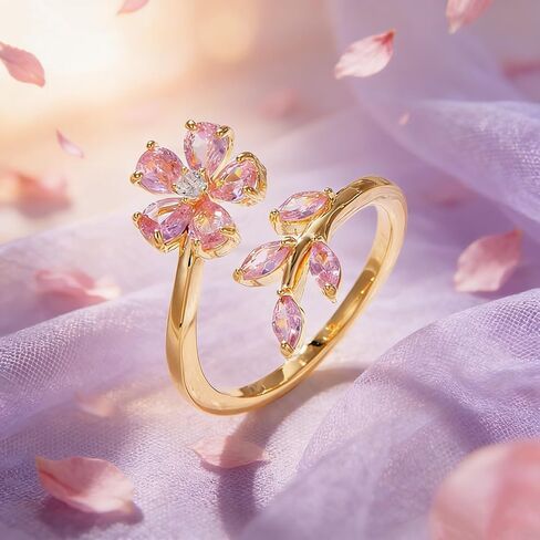 Dainty Pink Flower Ring for Women Gold Open Cherry Blossom Ring Lightweight Adjustable Floral Ring Trendy Statement Fashion Jewelry Accessories in Saudi Arabia