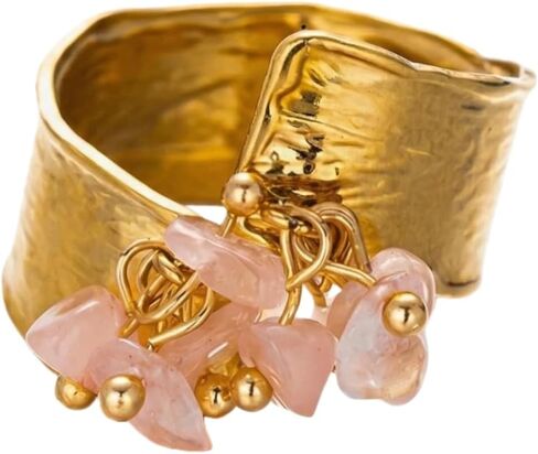 Rose Quartz Ring, Adjustable Non Tarnish Stainless Steel Rings for Women, Gold Vintage Chunky Y2K Jewelry in Saudi Arabia