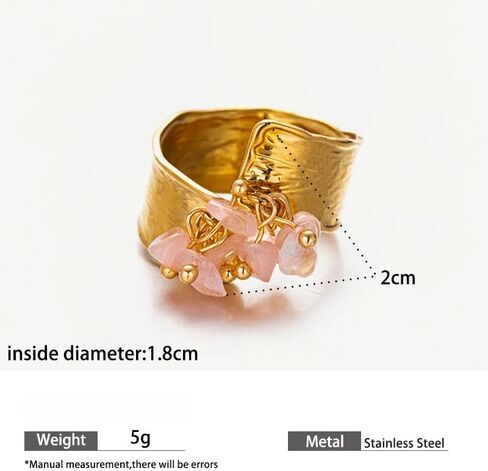Rose Quartz Ring, Adjustable Non Tarnish Stainless Steel Rings for Women, Gold Vintage Chunky Y2K Jewelry in Saudi Arabia