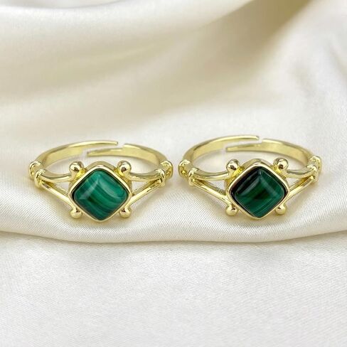 Malachite Ring, Gold Plated Healing Crystal Rings for Women Statement Jewelry, Dainty Adjustable Square Gemstone Ring in Saudi Arabia