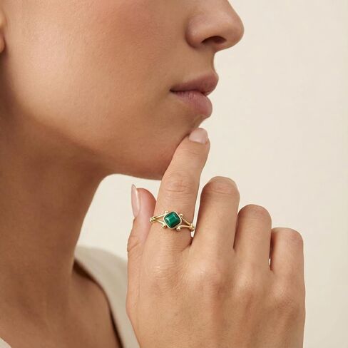 Malachite Ring, Gold Plated Healing Crystal Rings for Women Statement Jewelry, Dainty Adjustable Square Gemstone Ring in Saudi Arabia