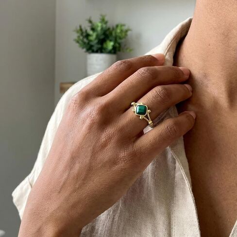 Malachite Ring, Gold Plated Healing Crystal Rings for Women Statement Jewelry, Dainty Adjustable Square Gemstone Ring in Saudi Arabia