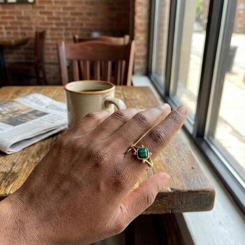 Malachite Ring, Gold Plated Healing Crystal Rings for Women Statement Jewelry, Dainty Adjustable Square Gemstone Ring in Saudi Arabia