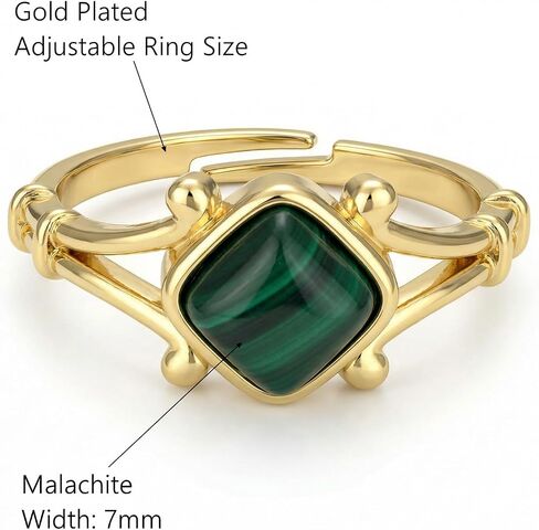 Malachite Ring, Gold Plated Healing Crystal Rings for Women Statement Jewelry, Dainty Adjustable Square Gemstone Ring in Saudi Arabia