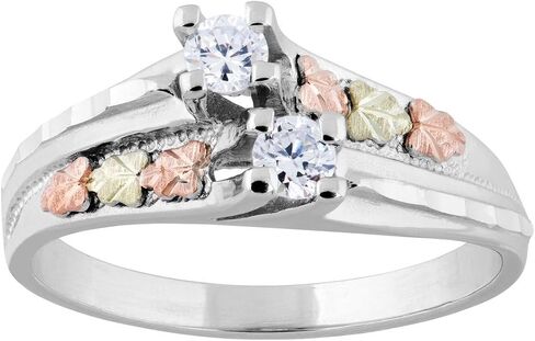 Black Hills Silver Synthetic White Cubic Zirconia Two Stone Ring in Saudi Arabia