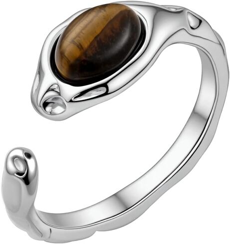 Silver Tiger Eye Open Ring Statement Cool Stone Adjustable Rings for Women Grunge Jewelry in Saudi Arabia