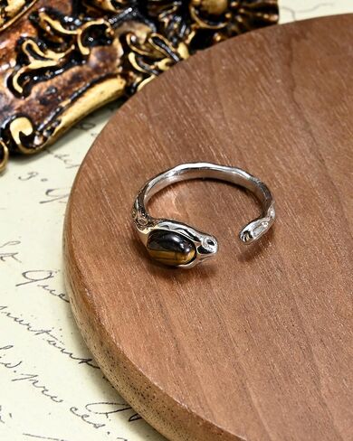 Silver Tiger Eye Open Ring Statement Cool Stone Adjustable Rings for Women Grunge Jewelry in Saudi Arabia
