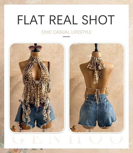 Genhoo Cute Y2K Halter Top Sexy Going Out Tops for Women Deep V Neck Tie Open Back Sleeveless Vest Tank Tops Party Clubwear in Saudi Arabia