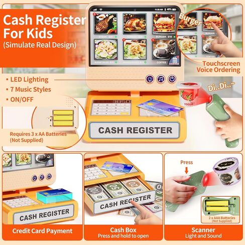 Toddler Toy Grocery Store, Supermarket Playset with Touch Voice Cash Register, Scanner, Coffee Maker, Play Food, Play Money, Pretend Play Toys for Toddlers Kids Birthday in Kuwait